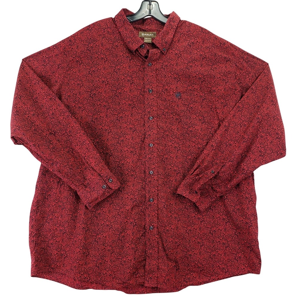 Ariat Paisley Button Down Shirt Mens 3XL Red Western Cowboy Tall Fit Long Sleeve